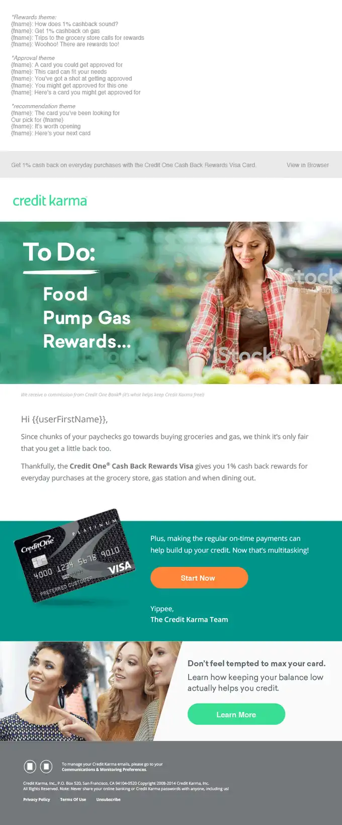 Credit One Cash Back email