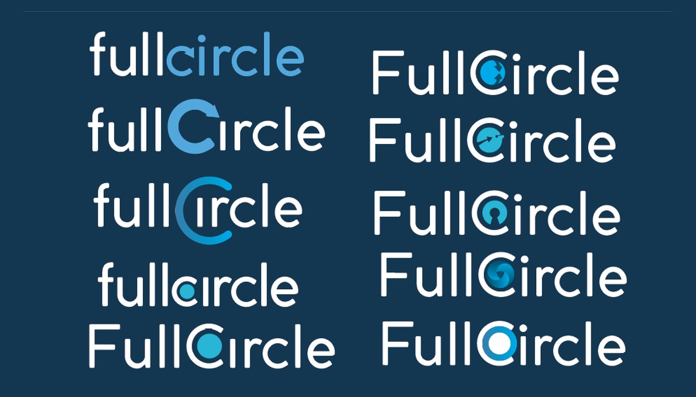 Refined fullCircle logo concepts, comparing circle shapes for legibility